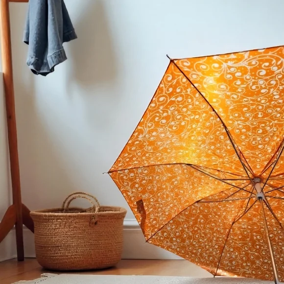 Vintage Christian Dior 70s 80s Orange Paisley pattern Umbrella - Picture 6 of 15